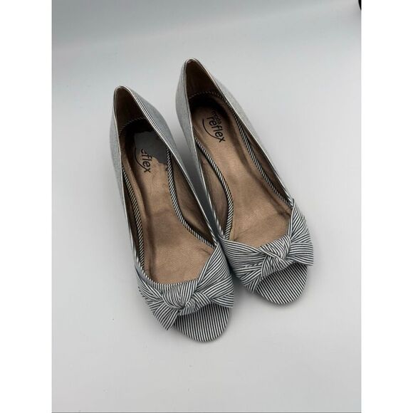 Moda Reflex Womens Navy White Stripe Cork Wedge Peep Toe Shoes Size 9.5 - Picture 9 of 9